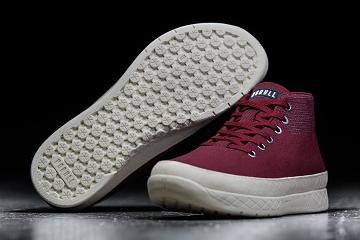 Dark / Red Nobull Cabernet Canvas Mid Men's Trainers | CA K1254O